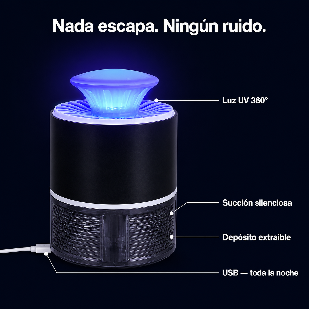 Lámpara Antimosquitos por Succión — Duerme sin que te piquen. Esta noche.